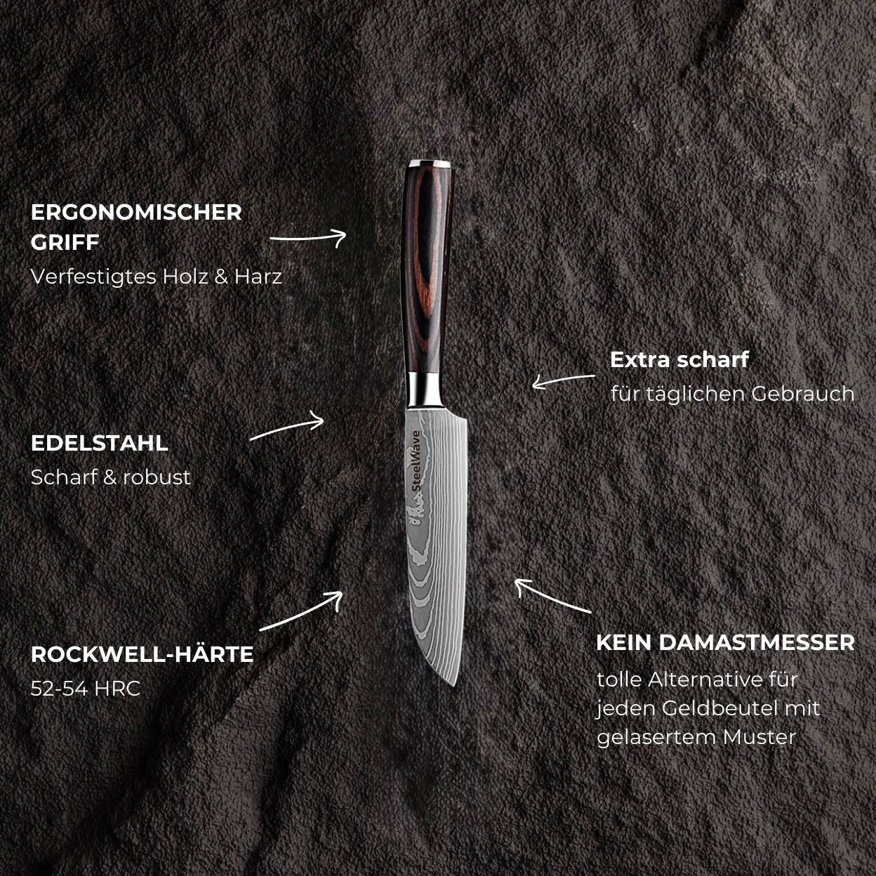 SteelWave - Santoku (klein) | Pakkawood