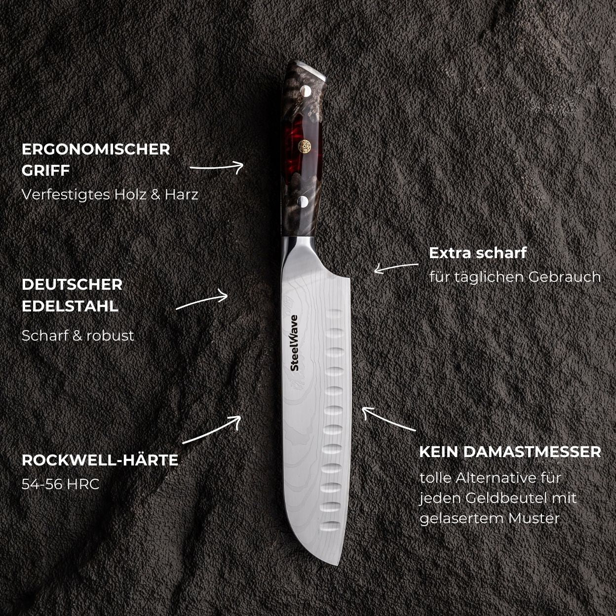 SteelWave - Santoku | Red Ash