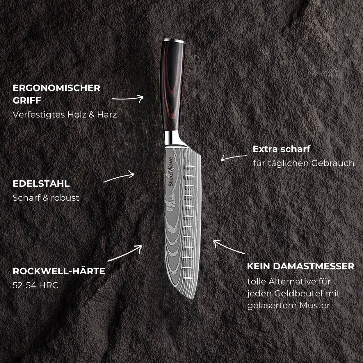 SteelWave - Santoku | Pakkawood