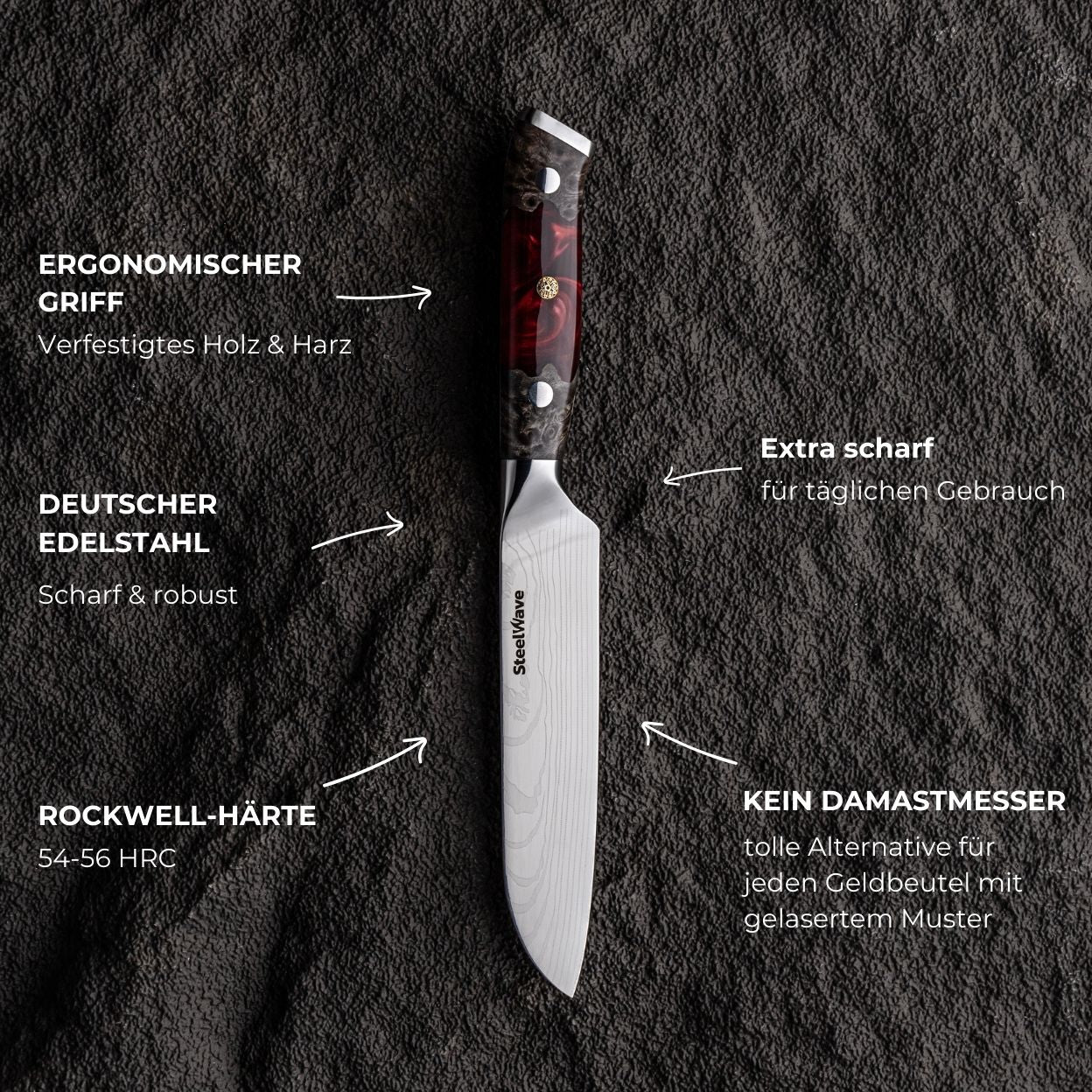 SteelWave - Santoku (klein) | Red Ash
