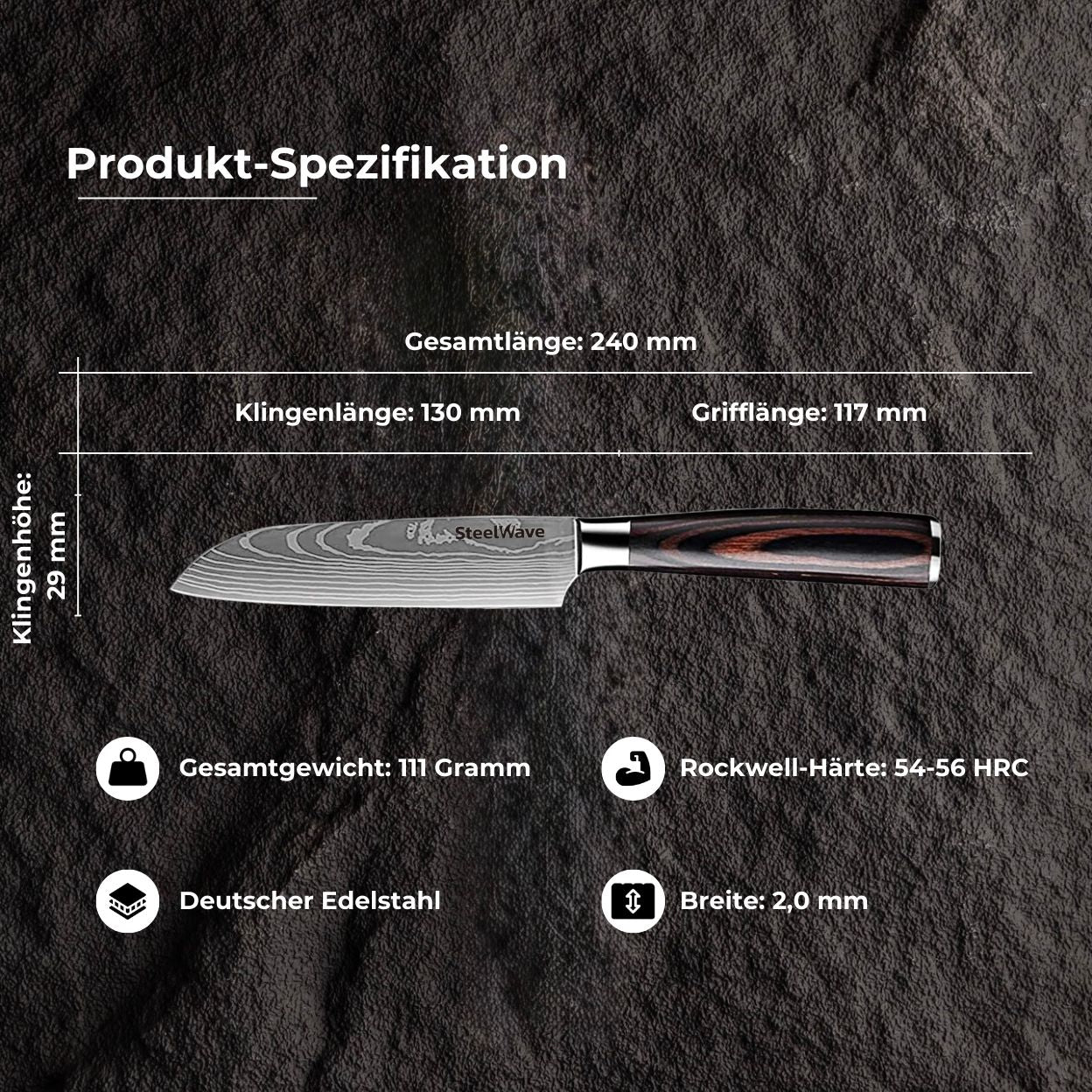 SteelWave - Santoku (klein) | Pakkawood