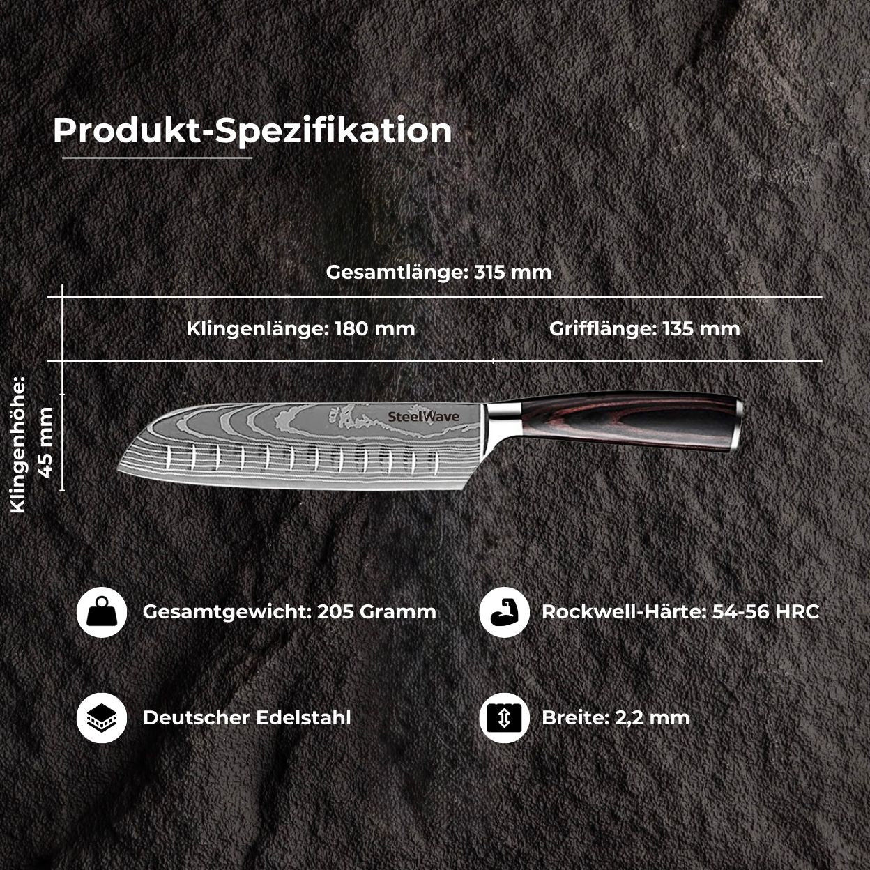 SteelWave - Santoku | Pakkawood
