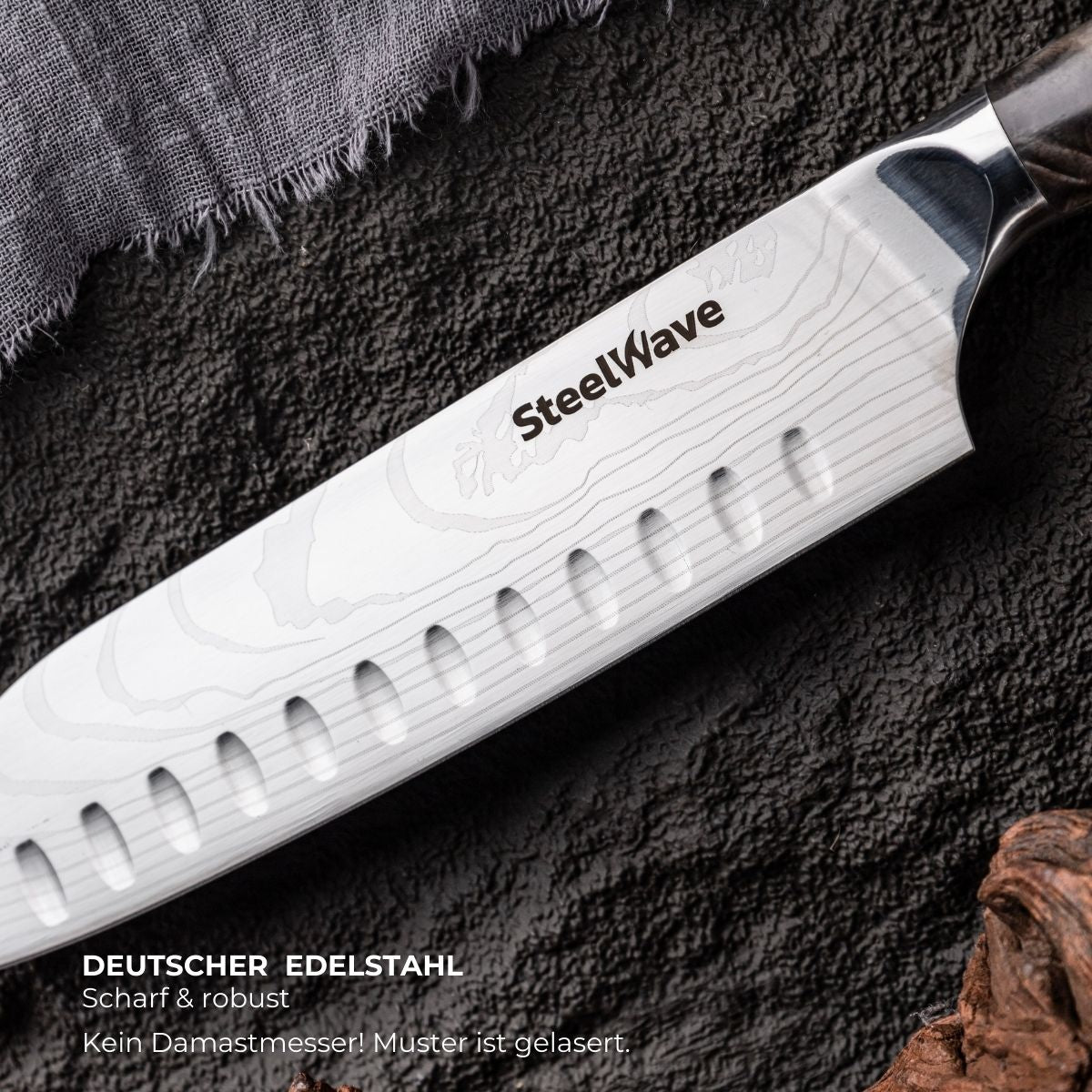 SteelWave - Santoku | Red Ash
