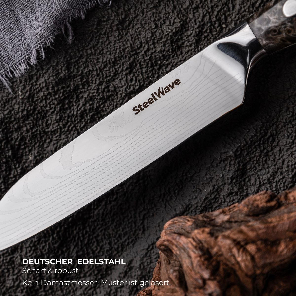 SteelWave - Santoku (klein) | Red Ash
