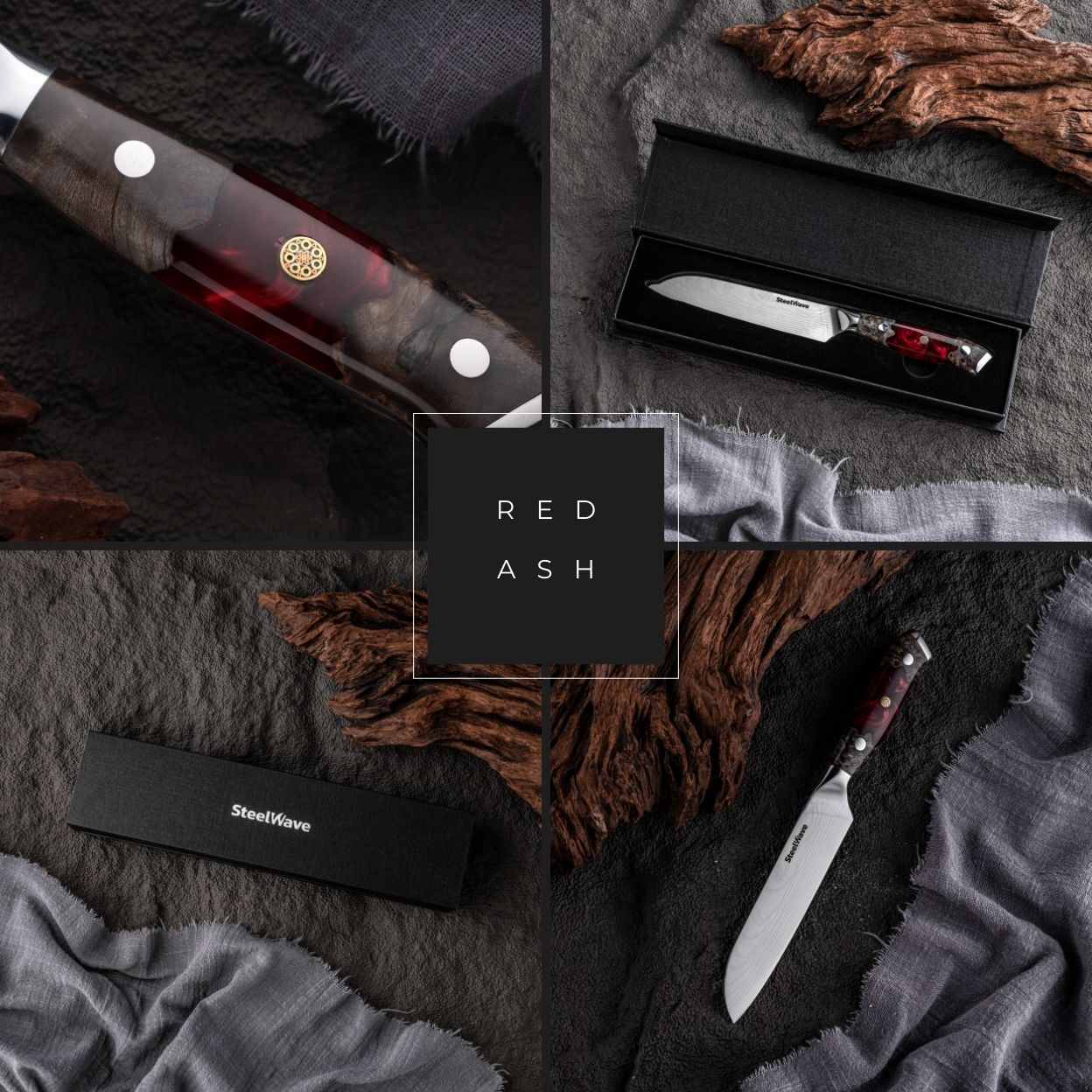 SteelWave - Santoku (klein) | Red Ash