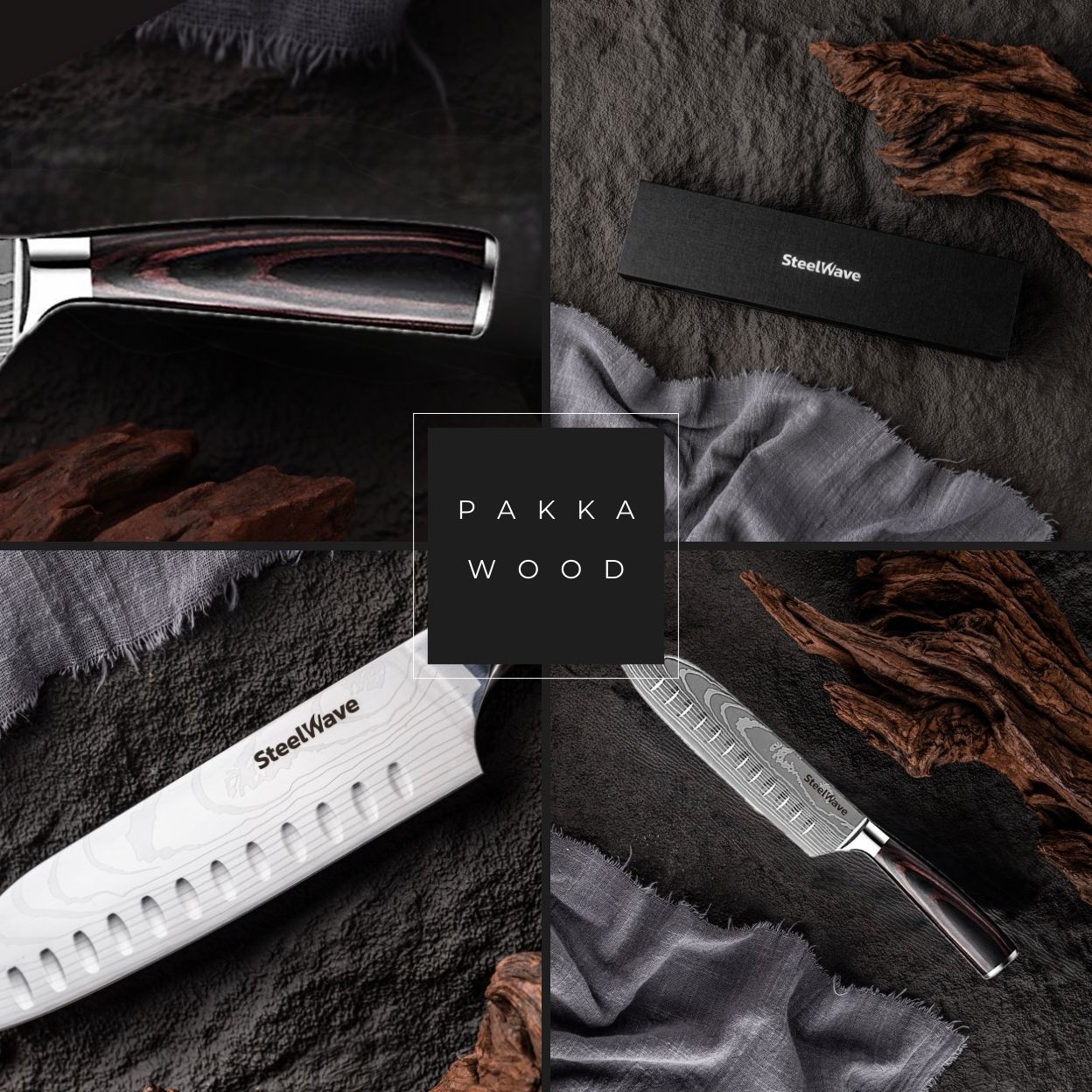 SteelWave - Santoku | Pakkawood