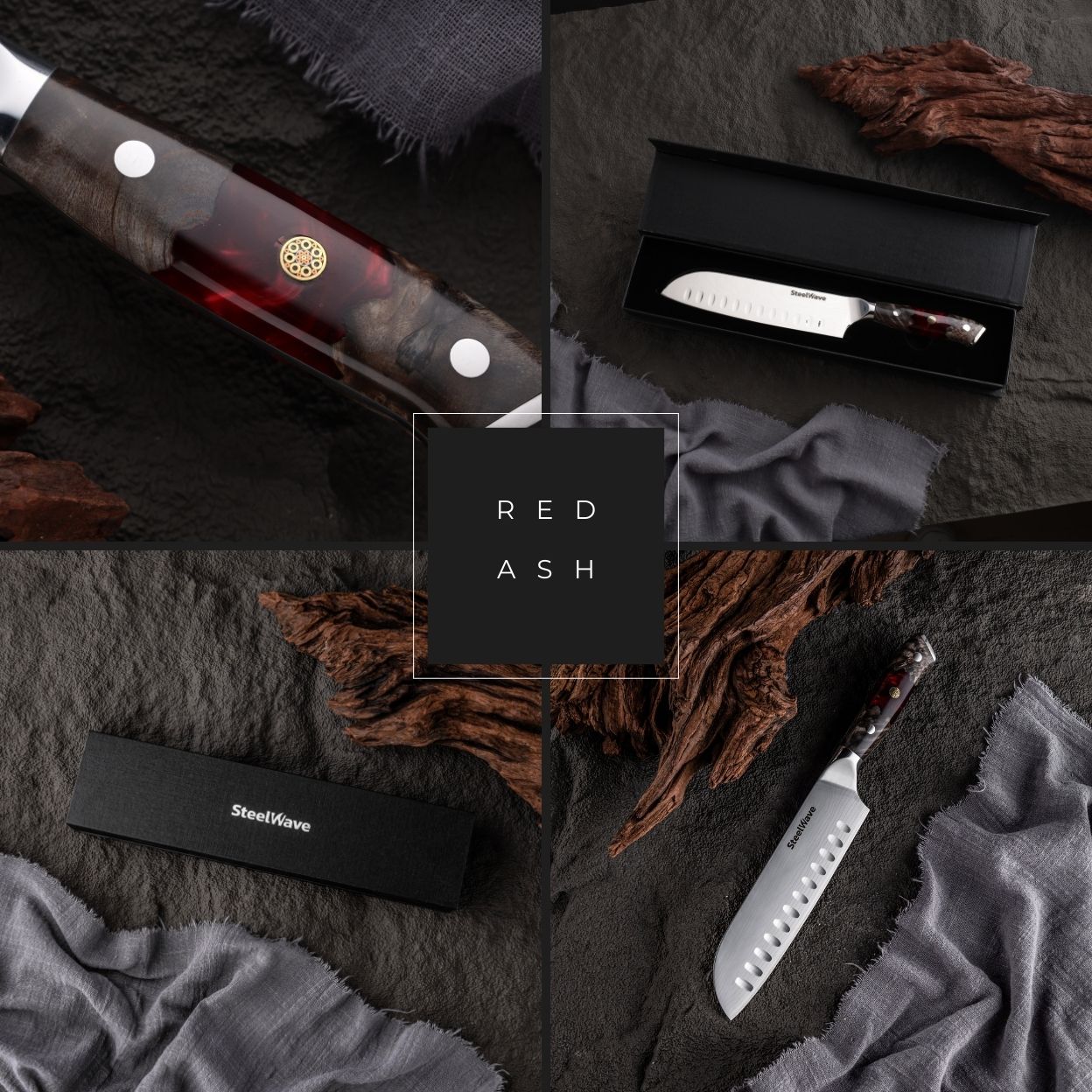 SteelWave - Santoku | Red Ash