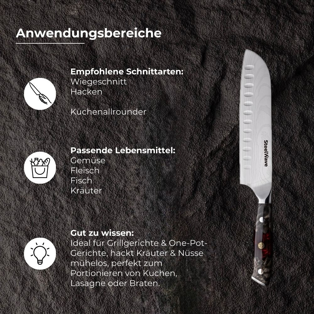 SteelWave - Santoku | Red Ash