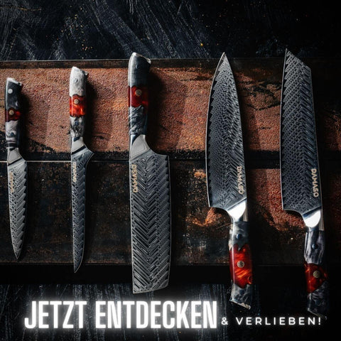 5er-Set - Red Ash Line Damastmesser